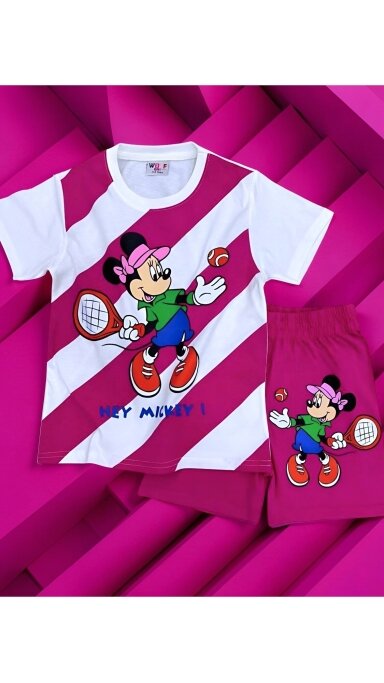 Ryškiai rožinis ,,Mickey” šortų komplektukas Ryškiai rožinis ,,Mickey” šortų komplektukas