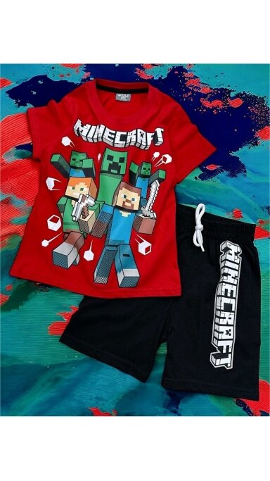 Raudonas ,,Minecraft” šortų komplektukas Raudonas ,,Minecraft” šortų komplektukas